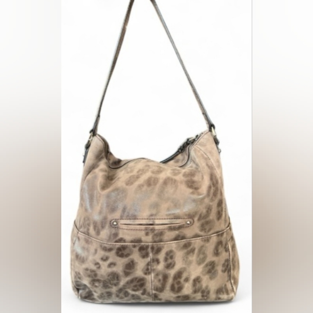B Makowsky Animal Print Leather Hobo Bag, 12" wide x 13" length - Picture 6 of 16
